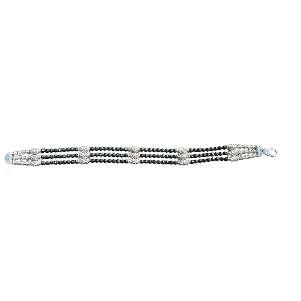 Black Beaded Bracelet with Silver Accents